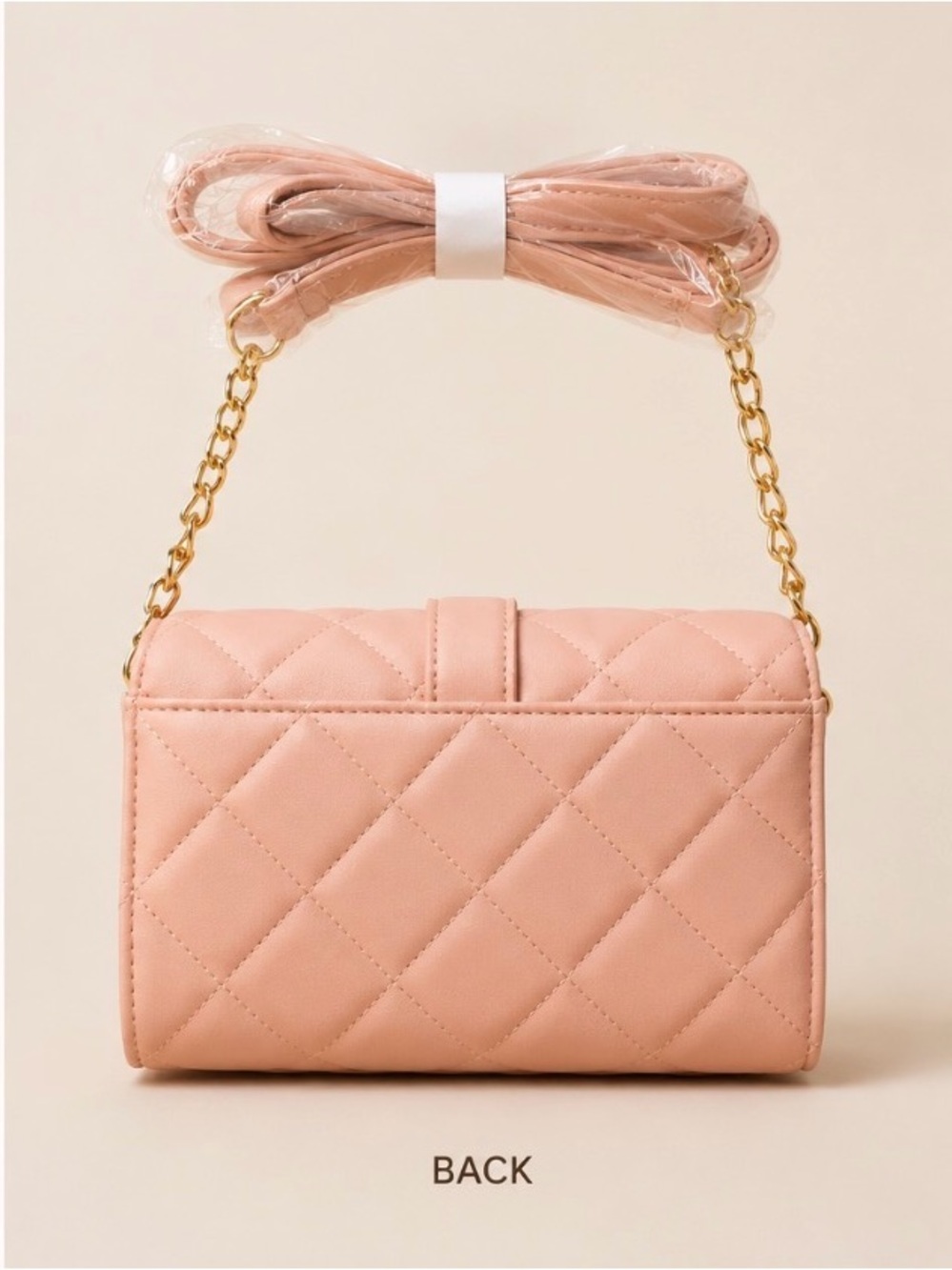 bebe Pink Quilted Crossbody with Gold Chain - Picture 2 of 5